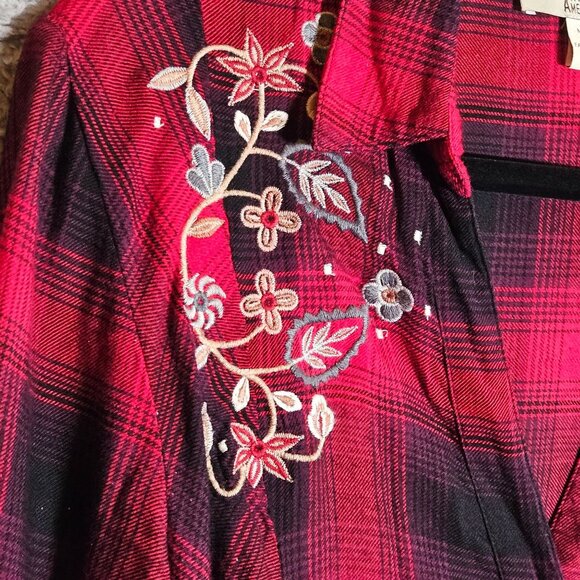 VTG Woman American Blues Red Black Plaid Embroidered Button-Up Long Sleeve Shirt - Picture 3 of 14